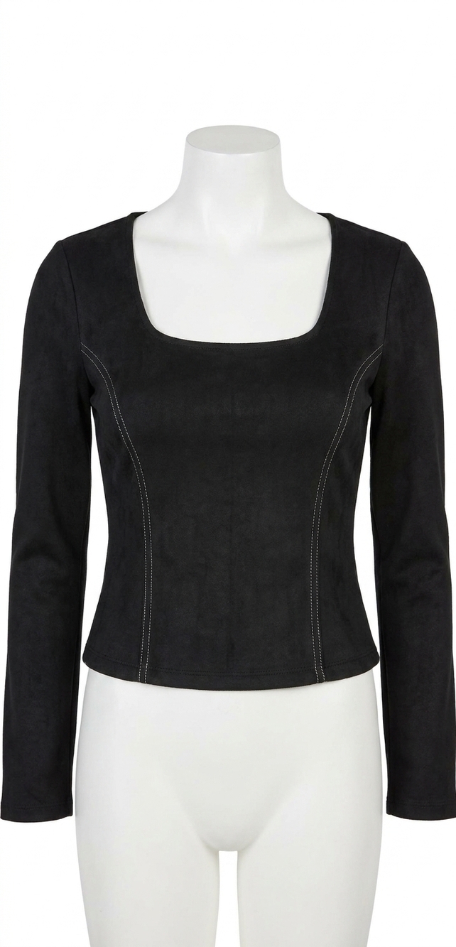 NEW FIFTEEN TWENTY faux suede stitch top in black